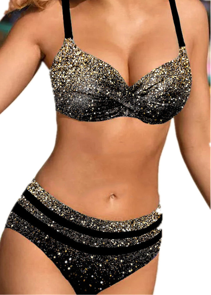 2025 New Black Spotted Bikini Swimwear Set
