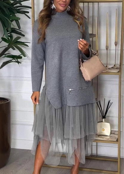 Mesh-Detail Knit Dress