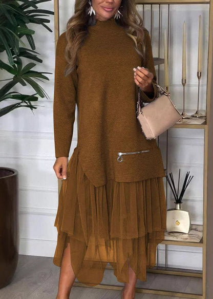 Mesh-Detail Knit Dress