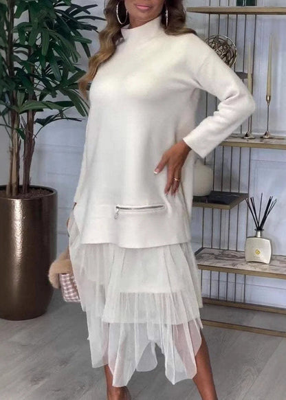 Mesh-Detail Knit Dress